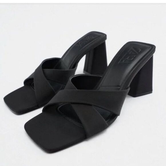 COPY - Zara Cross Strap Heeled Sandals size 8 womens new without tags discontin… - Picture 1 of 7